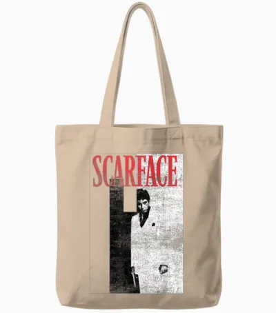 Scarface Distressed T-Shirt Movie Poster Photo, Black, S Tote Bags - Natural