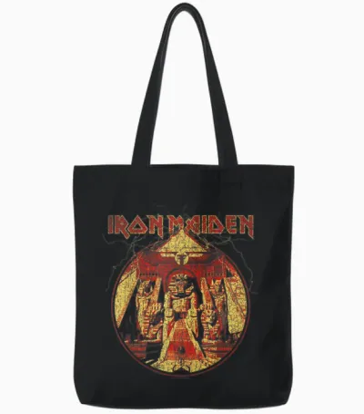 Iron Maiden Lightning Circle Navy Tote Bags - Black