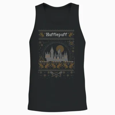 Harry Potter Hufflepuff Ugly Christmas Sweater Pattern Unisex Tank Top - Black