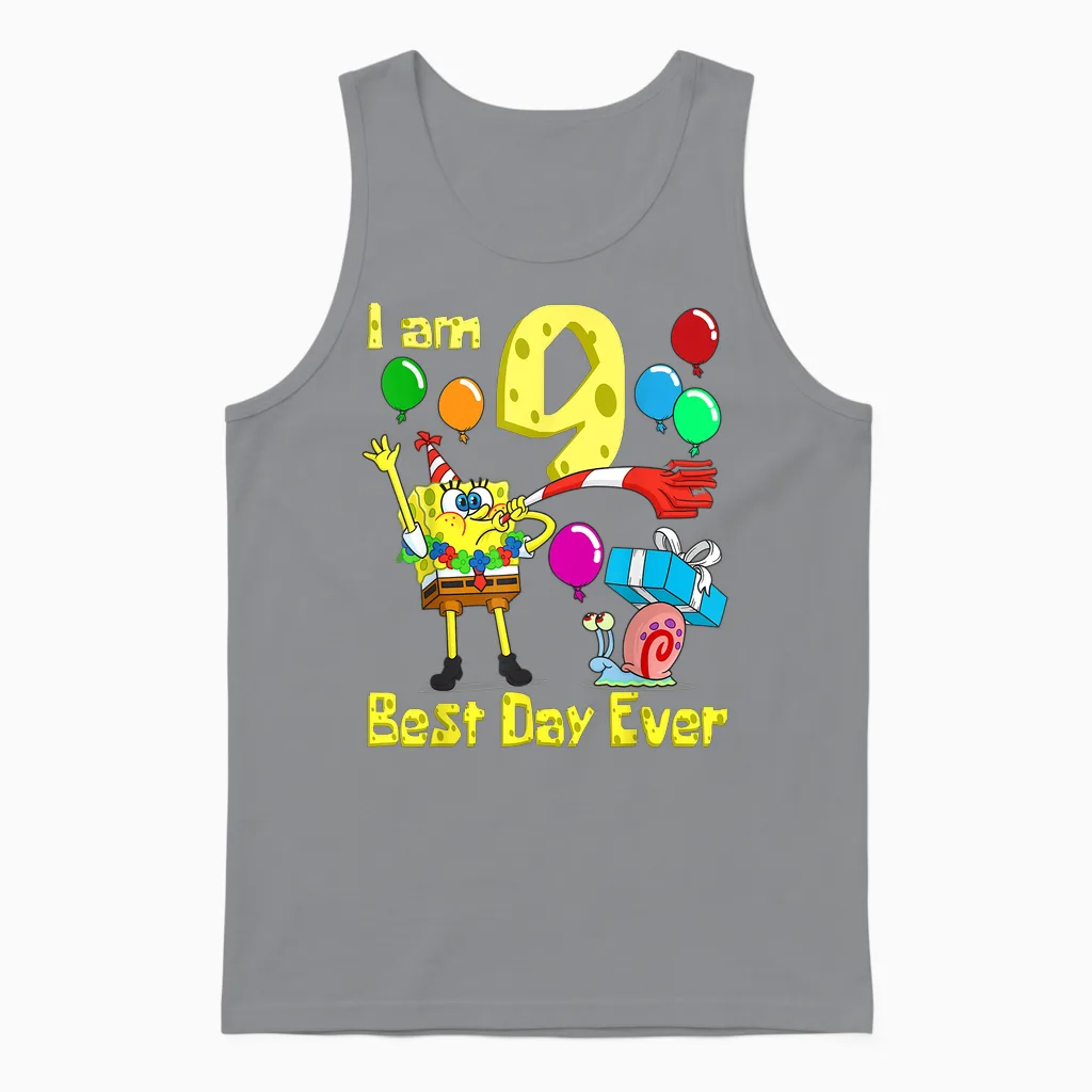 Mademark X Spongebob Squarepants - Spongebob I Am 9 Years Old Birthday Party Unisex Tank Top in Sport Grey