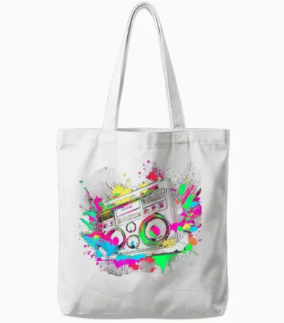 80s 90s Retro Party Fancy Dress Cassette T-Shirt, Black Tote Bags - White