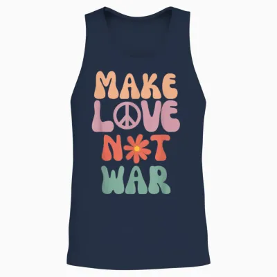 Make Love Not War Hippie 70s Peace Daisy Funny T-Shirt, Black Unisex Tank Top - Navy