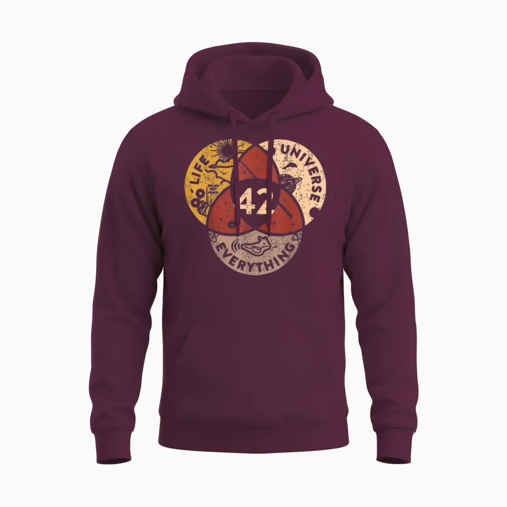 Life Universe Everything 42 Antwort Auf Das Leben Unisex Hoodie in Maroon