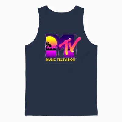 Mademark X Mtv - Mtv Retrowave Sunset Synthwave Cyberpunk Vaporwave 80s Mtv Unisex Tank Top - Navy