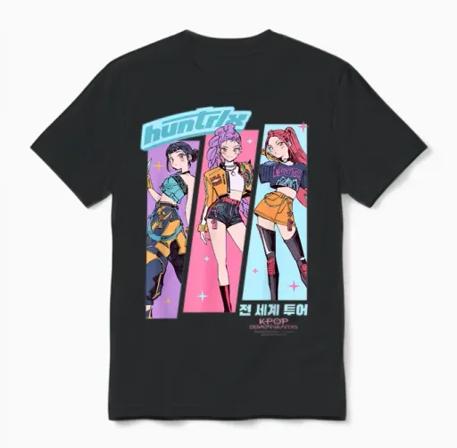 Kpop Demon Hunters Huntrix Anime Sketch Unisex T-Shirt - Black