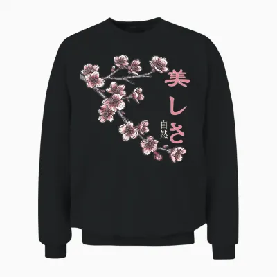 Japanische Kalligraphie Der Schönheit Sakura Blume Vintage Kanji Unisex Sweatshirt - Black