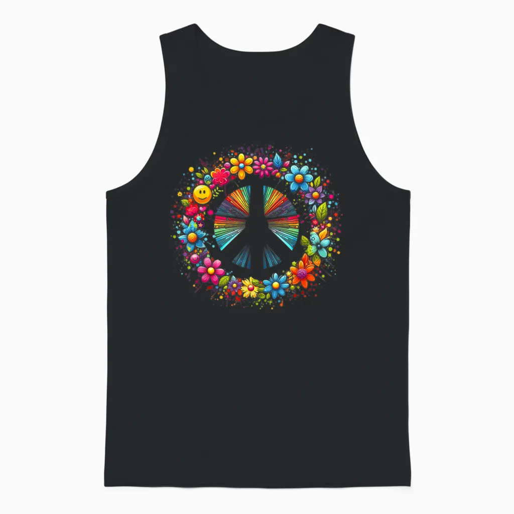 Peace Love Hippie Retro Tie Dye 60s 70s Vintage Graphic Unisex Tank Top in Black