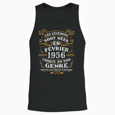 Vintage Cadeau D'anniversaire 70 Ans Nés En Février 1956 Unisex Tank Top - Black