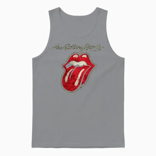 The Rolling Stones Music Band Vintage Tongue by Rock Off Unisex Tank Top - Sport Grey