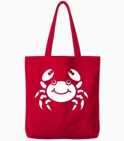 Humor Animals Crabs Minimalist Simple Crab T-Shirt, Black, S Tote Bags - Red