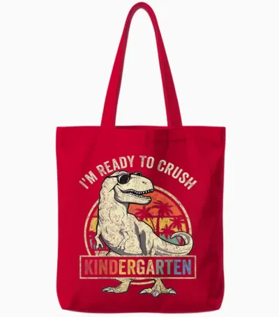 I'm Ready to Crush Kindergarten Back to School Dinosaur Boys Tote Bags - Red