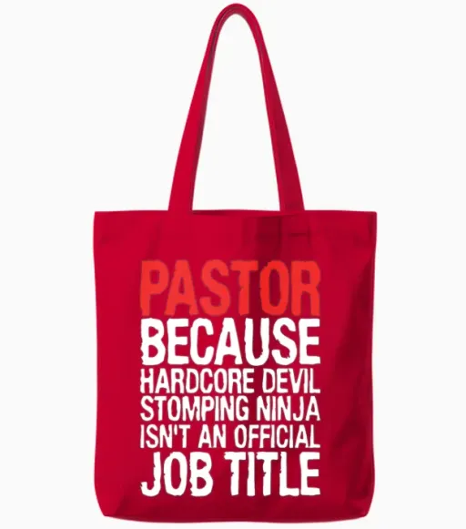 Pastor Because Hardcore Devil Stomping Ninja Isnt Tote Bags in Red