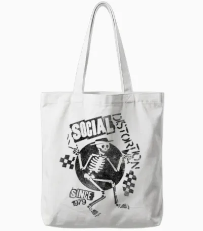 Offizielles Social Distortion Black Spray Skelly Tote Bags - White