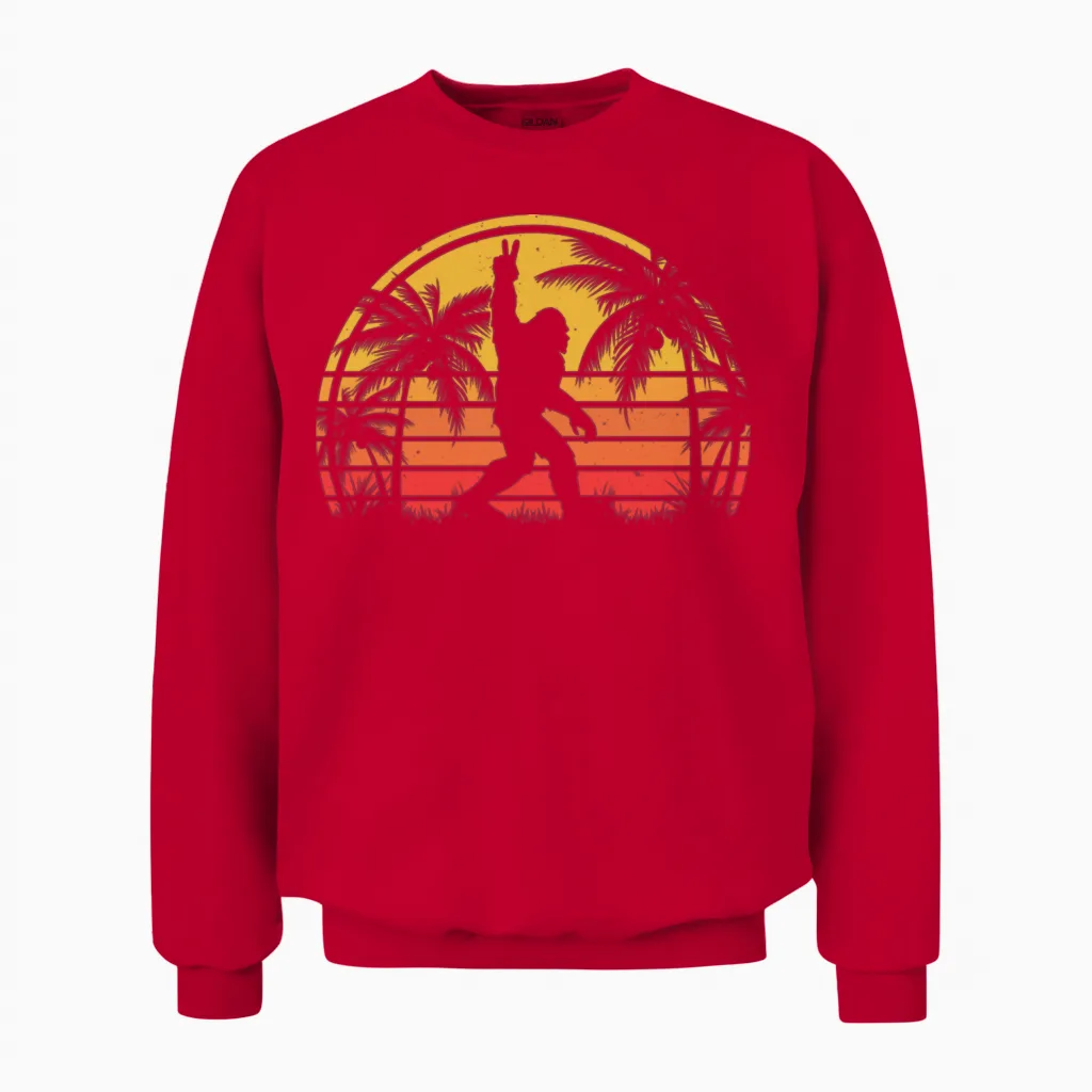 Retro Bigfoot Vintage Sunset Unisex Sweatshirt in Red