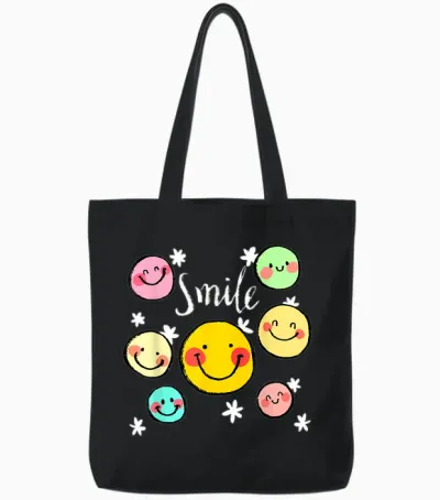 Cool Silhouette Happy Smile Face Illustration Graphic Design T-Shirt, Black, S Tote Bags - Black