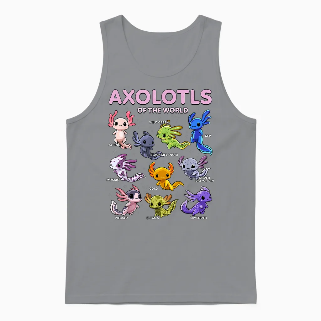 Axolotl Kawaii Shirt Axolotls of the World Axolotl Animals T-Shirt, Black, S Unisex Tank Top in Sport Grey