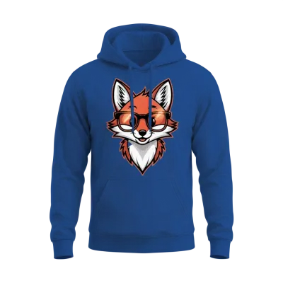 Cute Fox with Glasses Illustration for Animal Unisex Hoodie - Royal