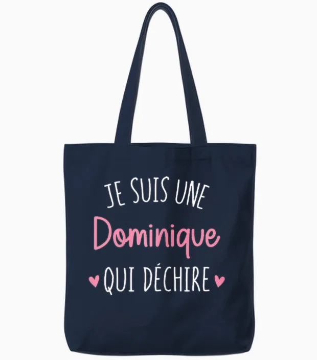 Personalised Women's Gift Name Dominique Qui Déchire T-Shirt, Black, Female X-Small Tote Bags in Navy