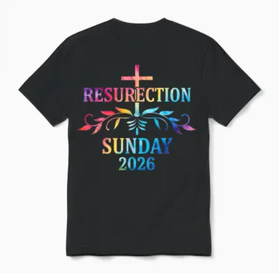 Croix Colorée De Pâques Du Dimanche De La Résurrection 2026 Unisex T-Shirt - Black