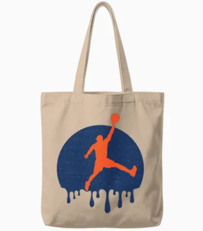 Retro Basketball Dripping Tote Bags - Natural