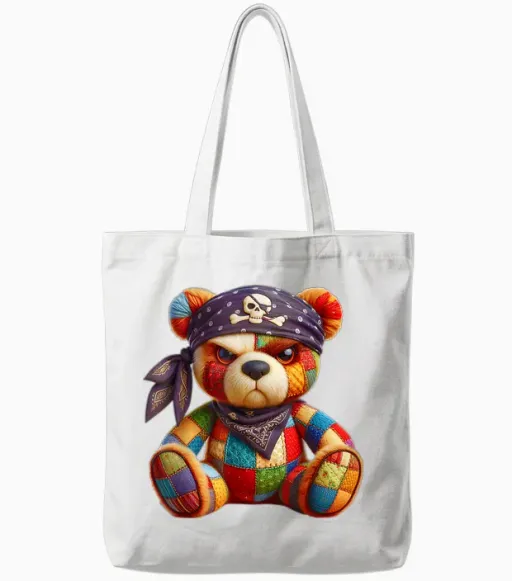 Pirate Bear Patchwork - Adventure & Style Tote Bags - White