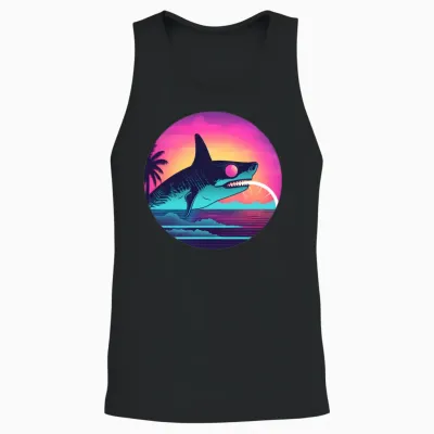 Retro Shark Lovers Vintage Unisex Tank Top - Black