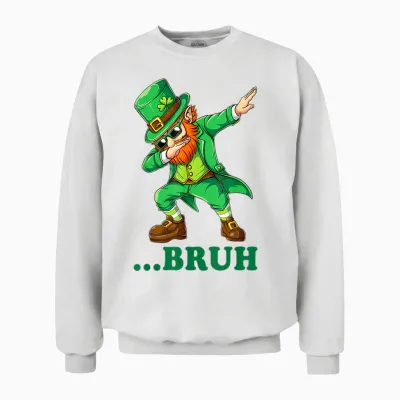 Bruh Dabbing Leprechaun Funny Kids Boys & Mens Day Unisex Sweatshirt - White