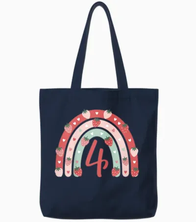 4. Geburtstag Mädchen Erdbeer Deko 4 Jährige Mädchen Tote Bags - Navy