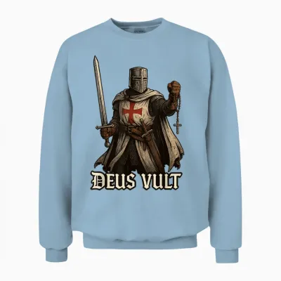 Deus Vult Catholic Knight Templar Crusader Unisex Sweatshirt - Light Blue