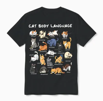Cat Body Language Cute Cat Lover Kawaii Unisex T-Shirt - Black