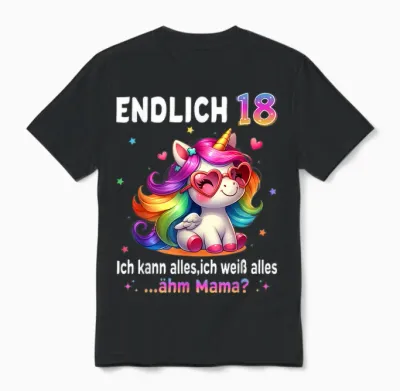 18th Birthday Girl 18 Years Unicorn Party Outfit Unicorn Unisex T-Shirt - Black