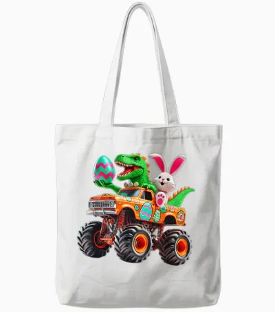Bunny T-Rex Easter Monster Truck Dino Funny Boys Kids Cute Tote Bags - White