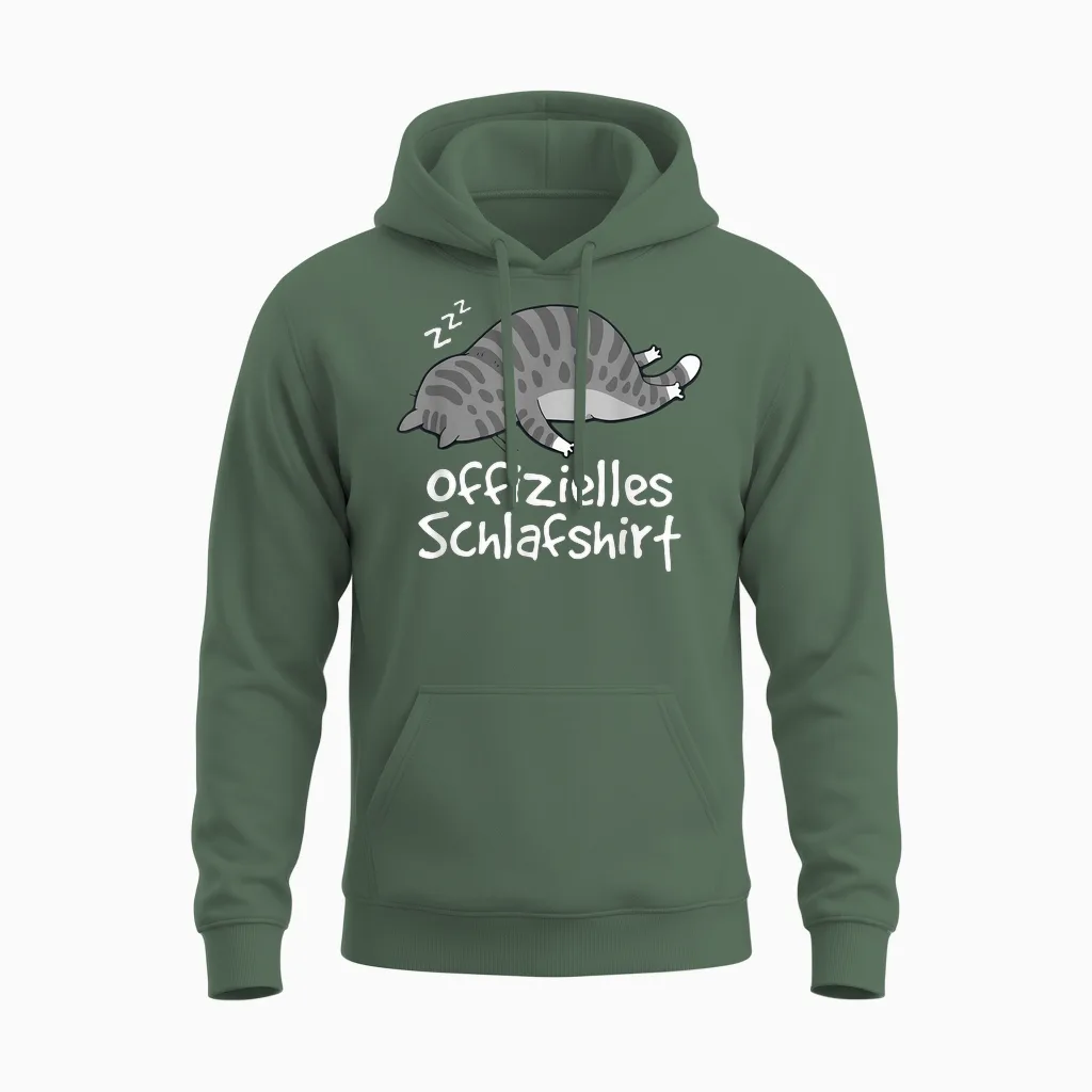 Offizielles Schlafshirt Katze Pyjama Lustig Cat Mom Geschenk Unisex Hoodie in Military Green