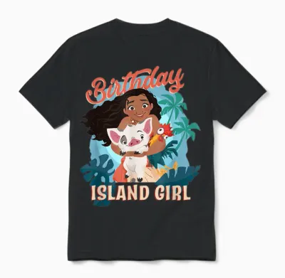 Disney Moana Birthday Island Girl Moana Pua Hei Hei Big Logo T-Shirt, Blue Unisex T-Shirt - Black