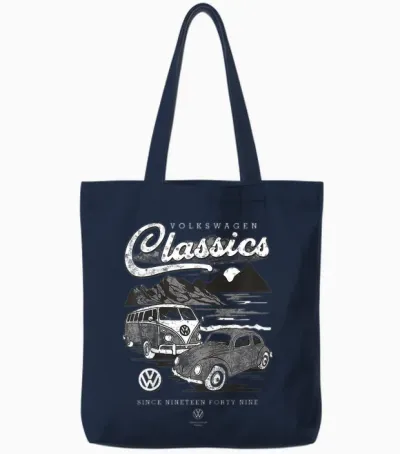 Kids Campervan Volkswagen Beetle & Type 2 T1 Classics Tote Bags - Navy