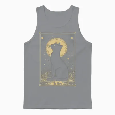 Gothic Tarot Card the Moon Cat Crescent Mystical Art T-Shirt, Black, S Unisex Tank Top - Sport Grey