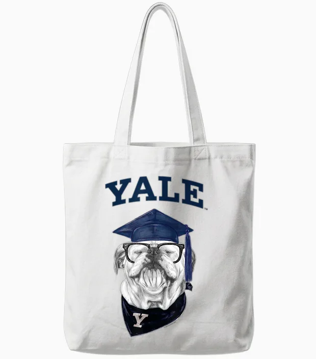 Yale University Smart Bulldog Handsome Dan Graduation Tote Bags in White