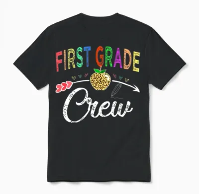 First Grade Crew Teacher S Back to School Leopard Unisex T-Shirt - Black