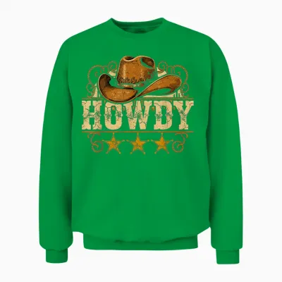 Cowboy Hat Western Country Howdy Cowboy Unisex Sweatshirt - Irish Green