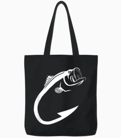 Fish Hook Minimal Art Cool Fishing Lover Art Lover Gift Tote Bags - Black