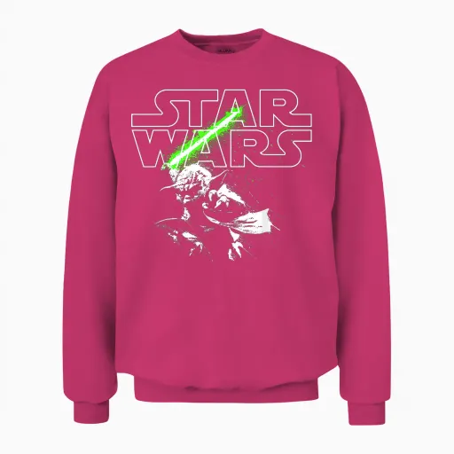 Star Wars Yoda Lightsaber Logo Unisex Sweatshirt in Heliconia