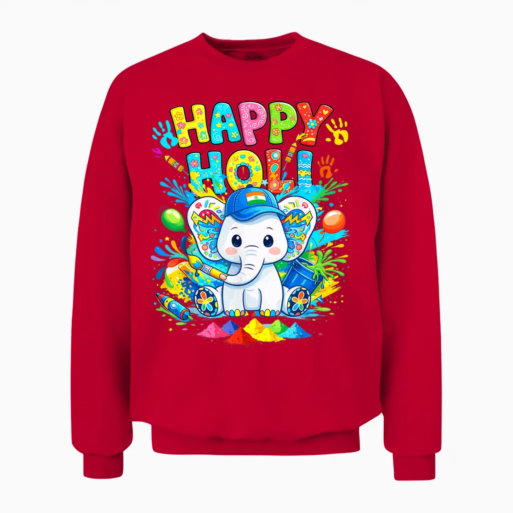 Happy Holi Festival India Color Elephant Hindu Toddler Boys Unisex Sweatshirt in Red