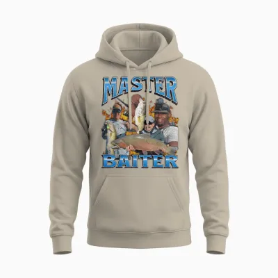 Master Baiter Funny Fishing Meme Pun Bootleg Graphic 90s T-Shirt, Black Unisex Hoodie - Sand