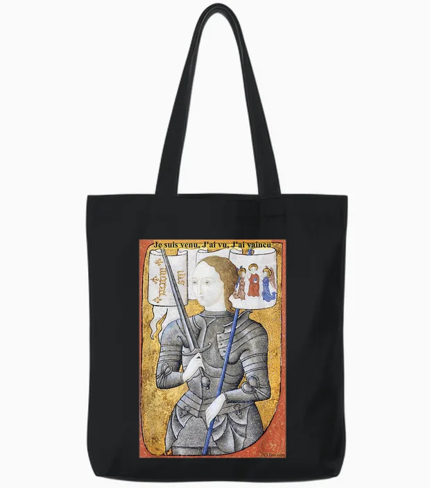 Joan of Arc, Patron Saint of France Tote Bags in Black