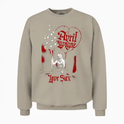 Official Avril Lavigne Love Sux Balloons T-Shirt, Black Unisex Sweatshirt - Sand