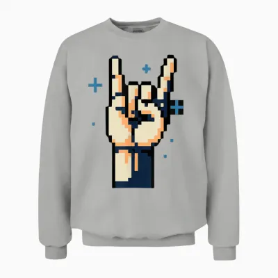 Pixel Rock Horn Hands - 8-Bit Retro Metal Gesture Unisex Sweatshirt - Ash