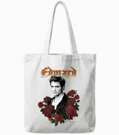 Twilight Edward Goth Print with Roses Vintage Movie Tote Bags - White