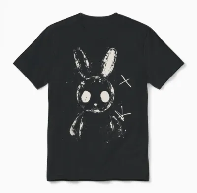 Creepy Cute Bunny Rabbit Alt Goth Grunge Horror Aesthetic T-Shirt, Small Unisex T-Shirt - Black