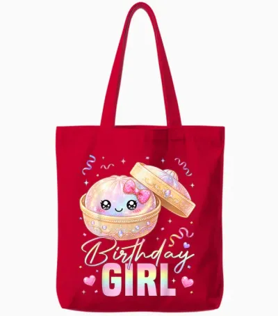 Happy Birthday Girl Kawaii Dumpling Anime Birthday Party Tote Bags - Red