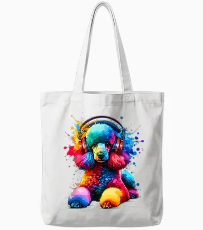 Colourful Splash Art Headphones Poodle Dog Toy Poodle Tote Bags - White